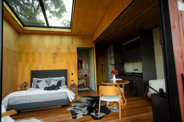 Refúgio do Baú Cabana Tekoá teto de vidro e cinema